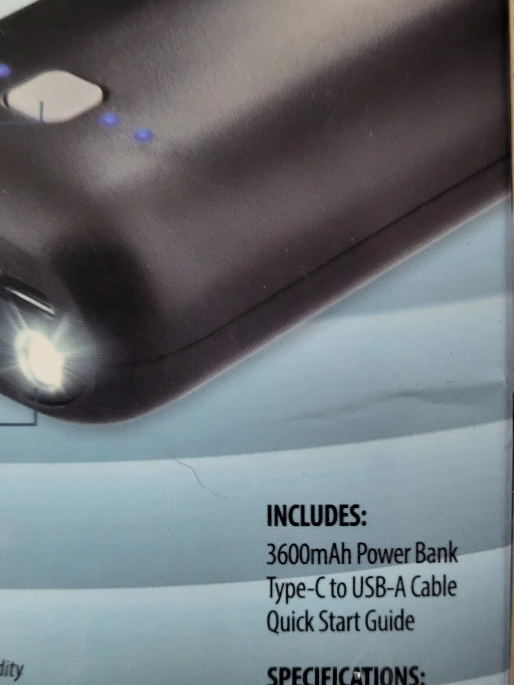 Type-C & USB Power Bank 3600mAh - Black